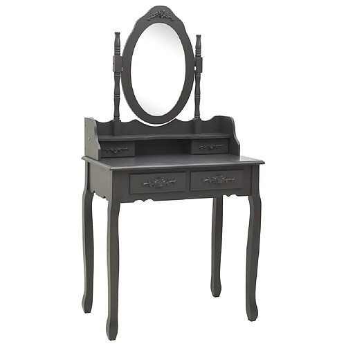 Helloshop26 Ensemble de coiffeuse avec tabouret 75 x 69 x 140 cm gris 02_0006272