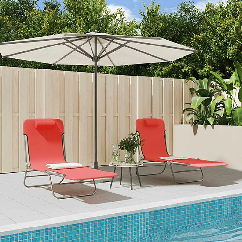 Maison Chic Lot de 2 Chaises longues pliables | Bain de soleil Relax | Transat rouge textilène et acier -GKD14689