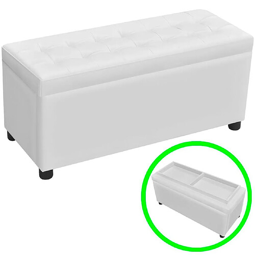 Helloshop26 Banquette pouf tabouret meuble pouf de rangement cuir synthétique blanc 3002220