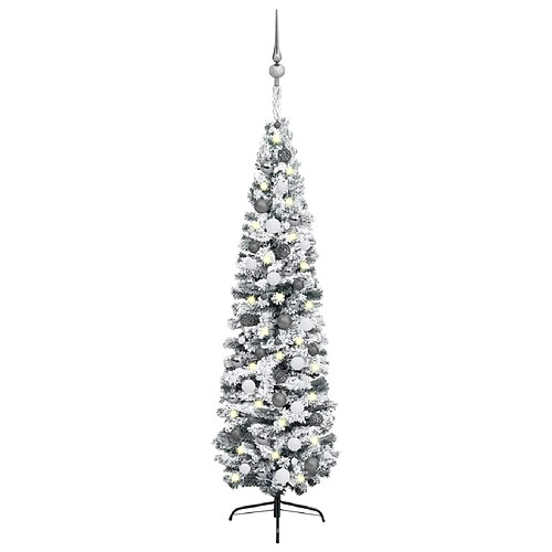 vidaXL Sapin de Noël artificiel mince pré-éclairé et boules vert 240cm