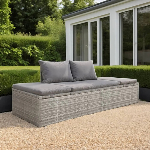 vidaXL Lit de jardin Gris 195x60 cm Résine tressée