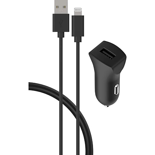 Chargeur voiture 2.4A IC Smart + Câble USB A/Lightning Noir Bigben