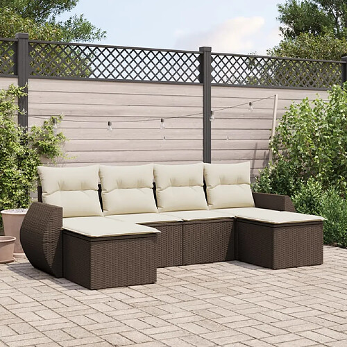 vidaXL Salon de jardin avec coussins 6 pcs marron résine tressée