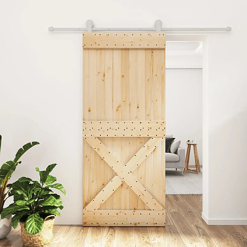 vidaXL Porte coulissante et kit de quincaillerie 90x210 cm pin massif