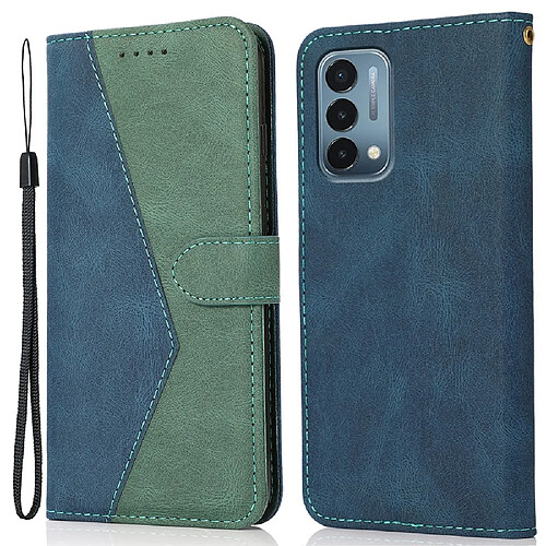 Etui en PU + TPU épissure bicolore avec support et cordon de transport bleu vert pour votre OnePlus Nord N200 5G