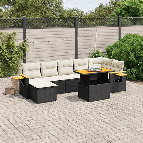 vidaXL Salon de jardin 8 pcs avec coussins noir résine tressée