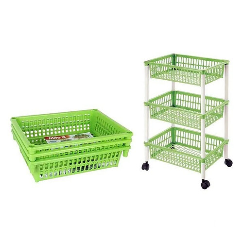 Totalcadeau Chariot à légumes démontable en plastique 3 tiroirs avec roues (40 X 29 x 62 cm) Couleur - Vert pas cher