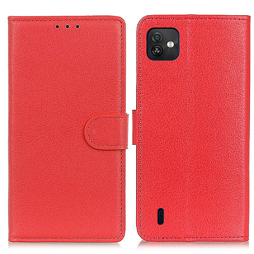 Etui en PU texture litchi, fermoir magnétique avec support pliable, rouge pour votre Wiko Y82