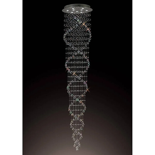 Luminaire Center Suspension Colorado Tall Corkscrew 9 Ampoules chrome poli/cristal hauteur 200 Cm