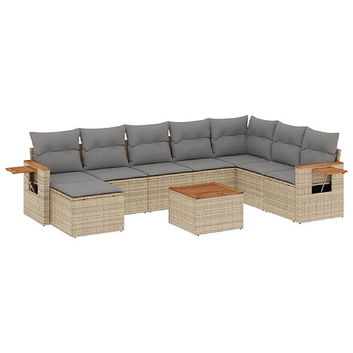 Maison Chic Salon de jardin avec coussins 9 pcs | Ensemble de Table et chaises | Mobilier d'Extérieur beige résine tressée -GKD29960