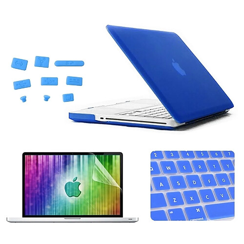 Wewoo Housse Étui bleu foncé pour MacBook Pro 13.3 pouces 4 en 1 Coque de protection en plastique dur givré avec protecteur d'écran et protège-clavier bouchons anti-poussière