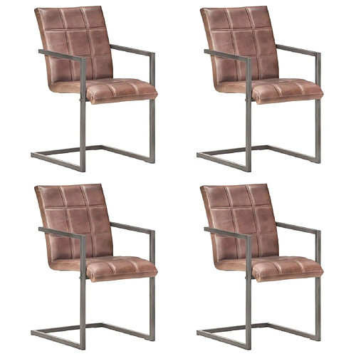 vidaXL Chaises à manger cantilever lot de 4 marron cuir véritable