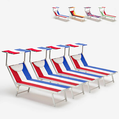 Beach And Garden Design 4 transats de plage chaises longues professionnels en aluminium Santorini Europe, Couleur: France