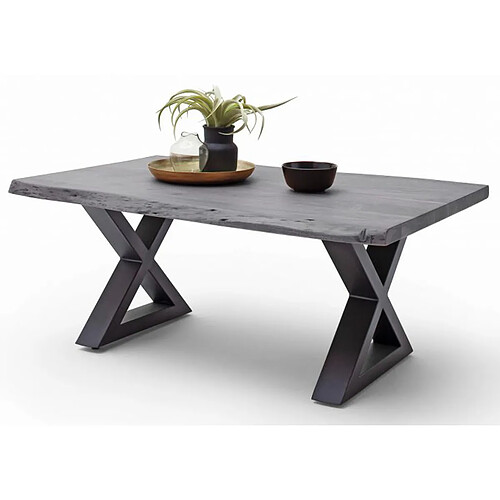 Pegane Table basse simple en bois d'acacia massif laqué, gris / anthracite - L.110 x H.45 x P.70 cm