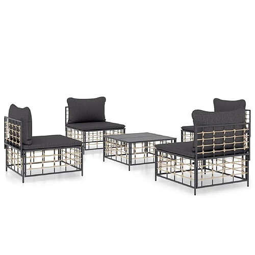 Maison Chic Salon de jardin 5 pcs + coussins - Mobilier/Meubles de jardin - Table et chaises d'extérieur anthracite résine tressée -MN77585