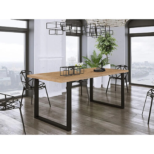 Bestmobilier Caronal - table à manger - chêne foncé et noir - 4 à 8 personnes