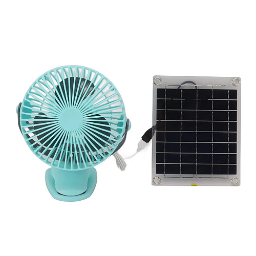 Ventilateur Solaire en Silicium Monocristallin 10W Ventilateur de Refroidissement Portable Alimenté par Panneau Solaire à Rotation Double Face sans balais pour Camping-Car Travel Pet Cyan