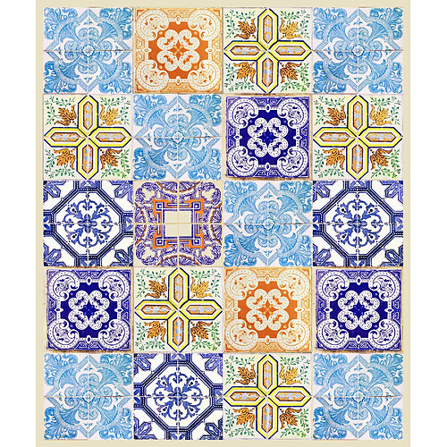 Alter Tapis de salle de bain, 100% Made in Italy, Tapis antitache avec impression numérique, Tapis antidérapant et lavable, Modèle Maiolica - Abby, cm 62x52