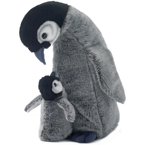 WWF peluche Maman Pingouin avec Bébé de 30 cm noir gris