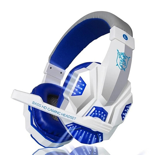 Wewoo Casque sur-oreille gaming Subwoofer stéréo basse bandeau avec microphone et lumière LED USB (blanc bleu)