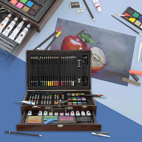 Ecd Germany Artist Kit de peinture avec boîte en bois 112 pcs