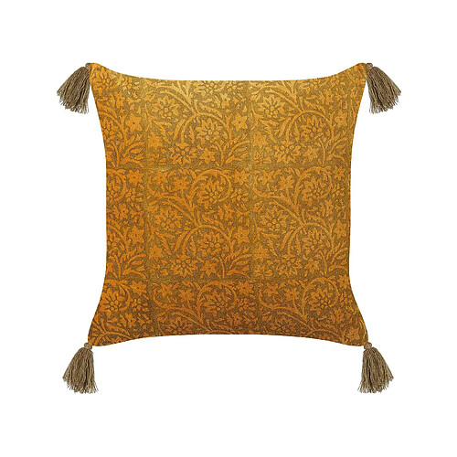 Beliani Coussin RHEUM Coton 45 x 45 cm Floral Impression en bloc Jaune