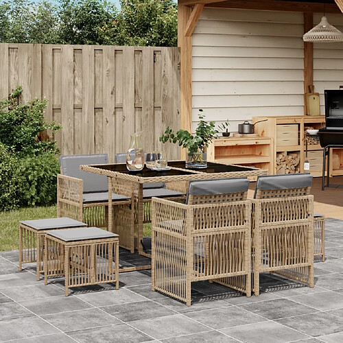 vidaXL Ensemble à manger de jardin et coussins 9 pcs mélange beige