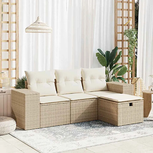 vidaXL Salon de jardin avec coussins 4 pcs beige résine tressée