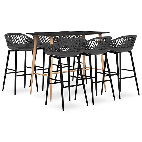 vidaXL Ensemble de bar 7 pcs Noir et gris