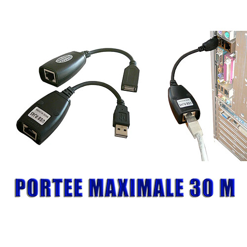 Kalea-Informatique Rallonge USB A (Mâle Femelle) - USB EXTENDER Véhiculez un signal USB par un câble réseau. PORTEE 30M Véhiculez un signal USB par un câble réseau. PORTEE 30M