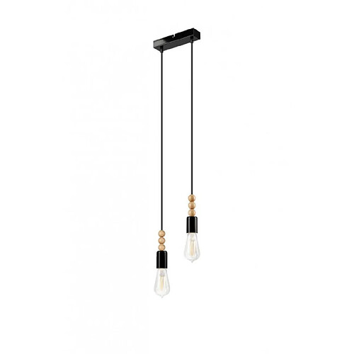 Lumière Suspension Simon Bois,acier Noir 2 ampoules 94cm