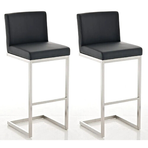 Decoshop26 Lot de 2 tabourets de bar design moderne support en acier inoxydable assise en PVC noir 10_0004384