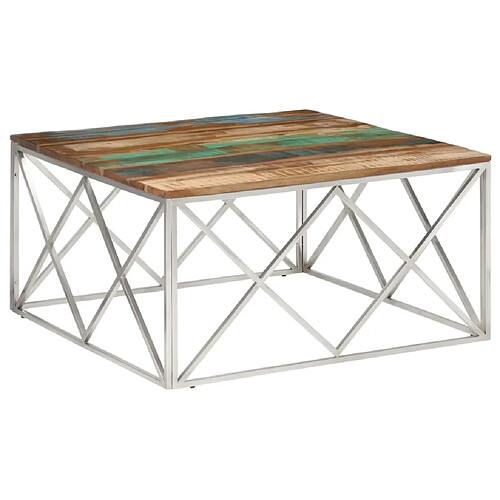 Maison Chic Table basse pour salon | Table à café argenté inox et bois de récupération massif -GKD43821