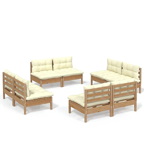 Maison Chic Salon de jardin 8 pcs + coussins - Mobilier/Meubles de jardin - Table et chaises d'extérieur crème Bois de pin -MN82277