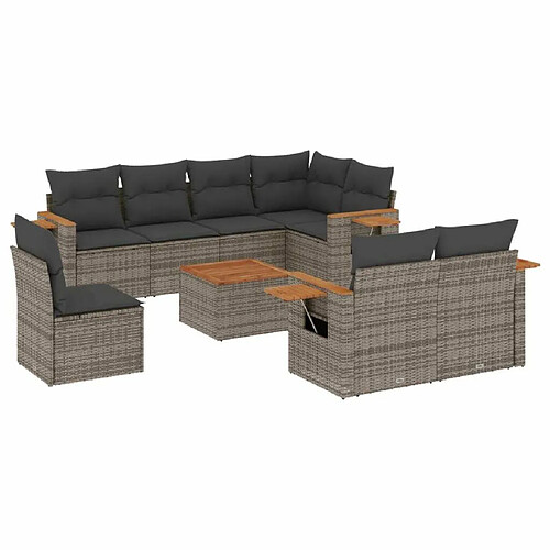 Maison Chic Salon de jardin 9 pcs avec coussins | Ensemble de Table et chaises | Mobilier d'Extérieur gris résine tressée -GKD25137