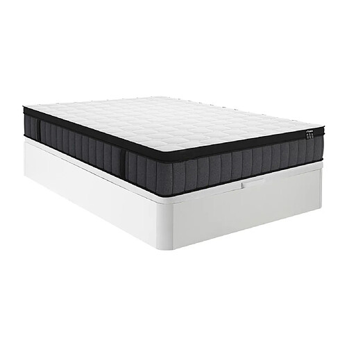 Vente-Unique Ensemble 140 x 190 cm sommier coffre blanc + matelas ressorts ensachés 7 zones et mémoire de forme rafraichissante ép.25cm - TOLCA de YSMÉE