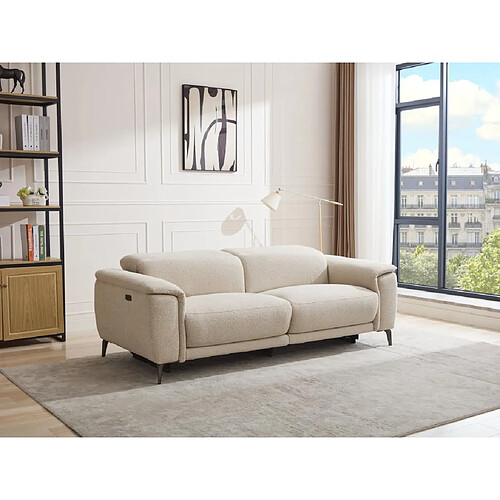 Vente-Unique Canapé 3 places relax électrique en tissu texturé beige BOSDALO