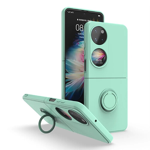 Coque en TPU antichoc avec béquille à anneau rotatif Cyan clair pour votre Huawei P50 Pocket