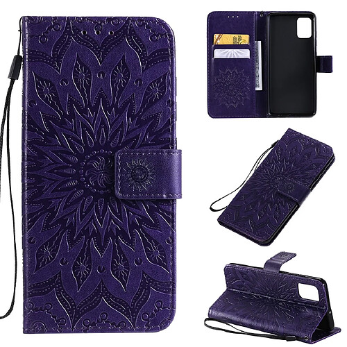 Wewoo Housse Coque Pour Galaxy A51 Sun Print de protection à rabat horizontal avec support et fentes cartes et portefeuille violet