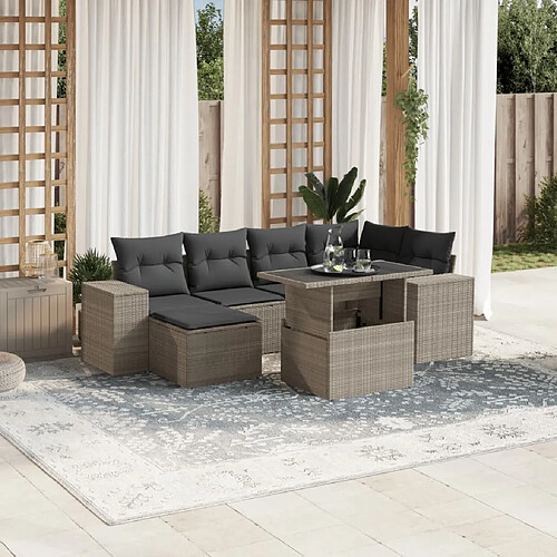 vidaXL Salon de jardin avec coussins 7 pcs gris clair résine tressée