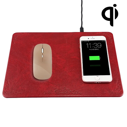 Wewoo Chargeur sans fil pour iPhone X & 8 & 8 Plus, Galaxy S8 et S8 +, Huawei, Xiaomi, LG, Nokia, Google autres smartphone Wine Rouge M300 Multi-fonction en cuir tapis de souris Qi sans avec câble USB, Support téléphones standard, taille: 260 * 192 * 5 mm,