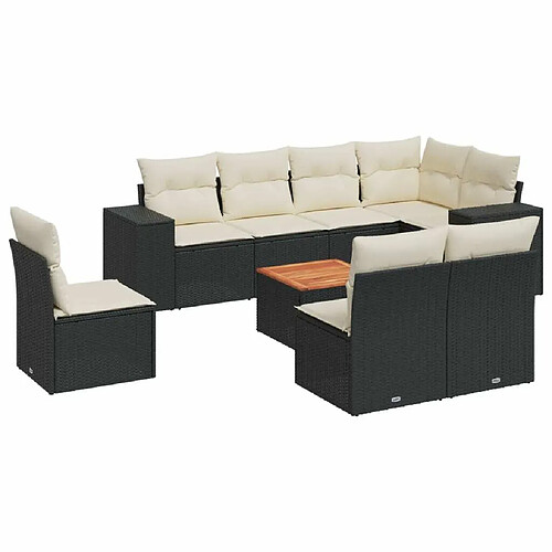 Maison Chic Salon de jardin 9 pcs avec coussins | Ensemble de Table et chaises | Mobilier d'Extérieur noir résine tressée -GKD49779