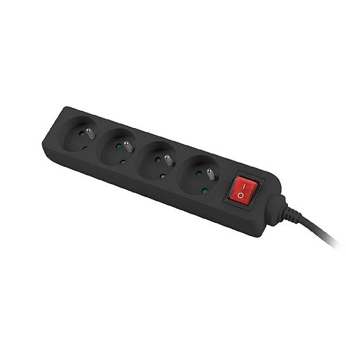 Power strip 1.5m, black, 4 sockets, with switch, cle made of solid copper