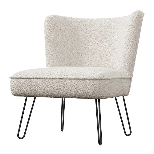 Moloo CLARK-Fauteuil lounge en tissu bouclette Ecru et pieds métal noir