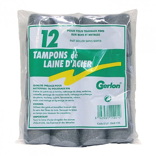 Lot de 12 tampons de laine d'acier - GERLON