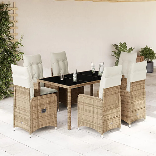 vidaXL Ensemble de bistro de jardin 7 pcs coussins beige poly rotin