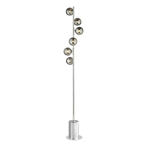 Lampadaire 6 Lumières Chrome Poli Verre Fumé