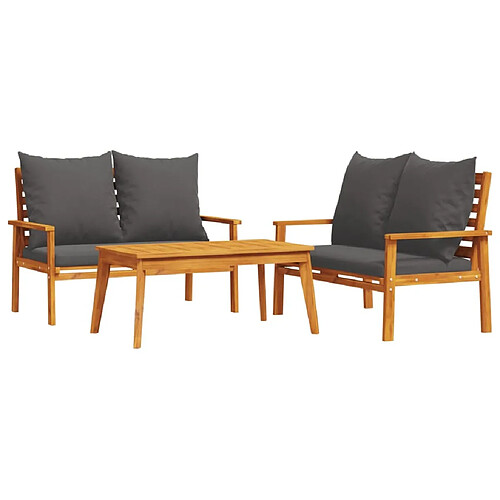 Maison Chic Ensemble de 3 Tables et chaises d'extérieur avec coussins,Salon de jardin, Ensemble Tables et chaises d'extérieur bois massif d'acacia -GKD524902