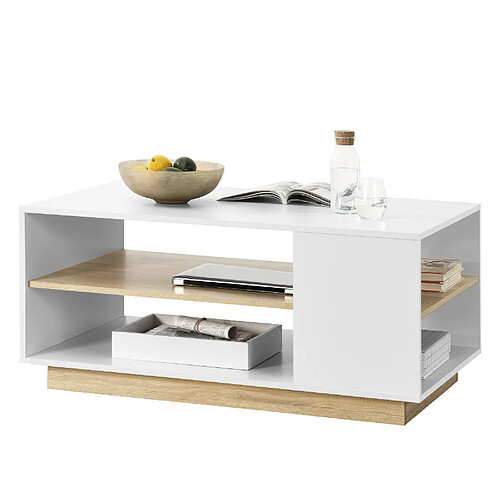 Table Basse avec Étagère de Stockage Trelleborg 46 x 100 x 60 cm Blanc Chêne [en.casa]