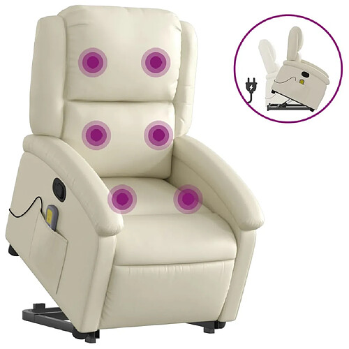 Maison Chic Fauteuil Relax pour salon, Fauteuil inclinable de massage Crème Similicuir -GKD64066